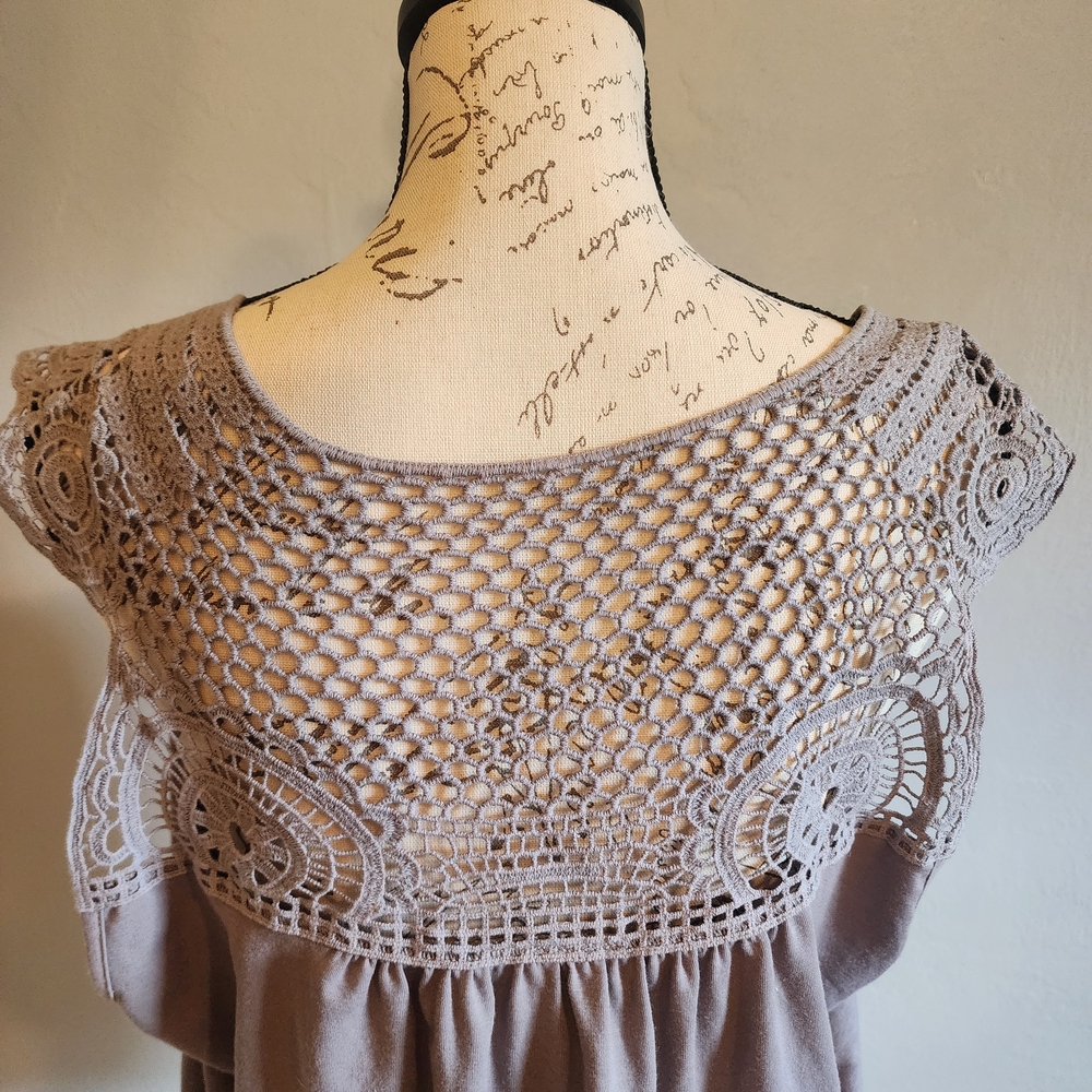 Lane Bryant Grey Lace Detail Tank Top